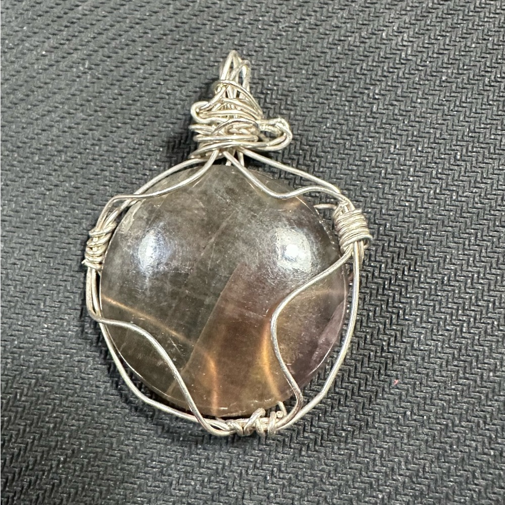 Elegant Sterling Silver & Flourite Wire-Wrapped Pendant